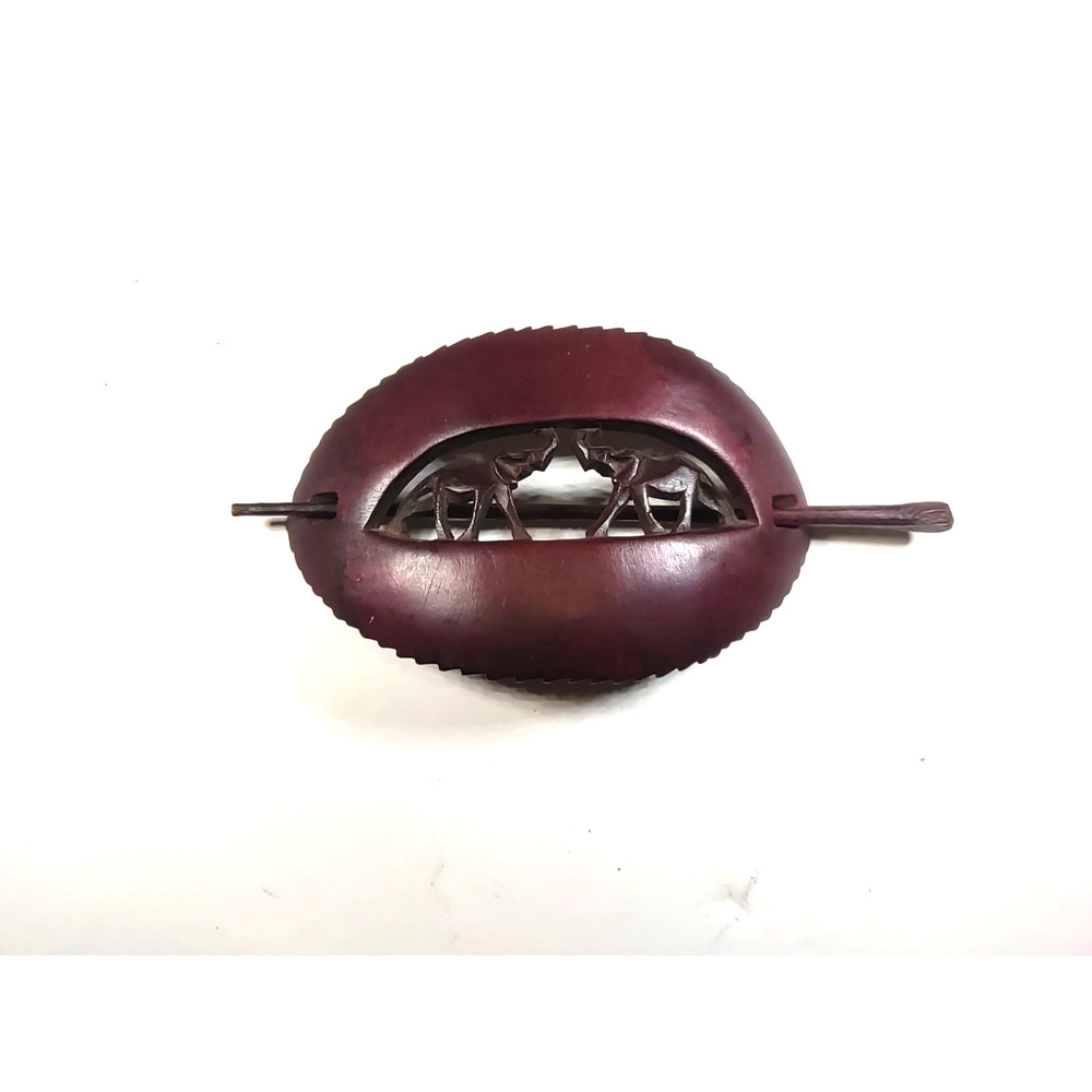 Hair Pony Tail holder Elephant Design Resign Faux Wood Look Dark Brown